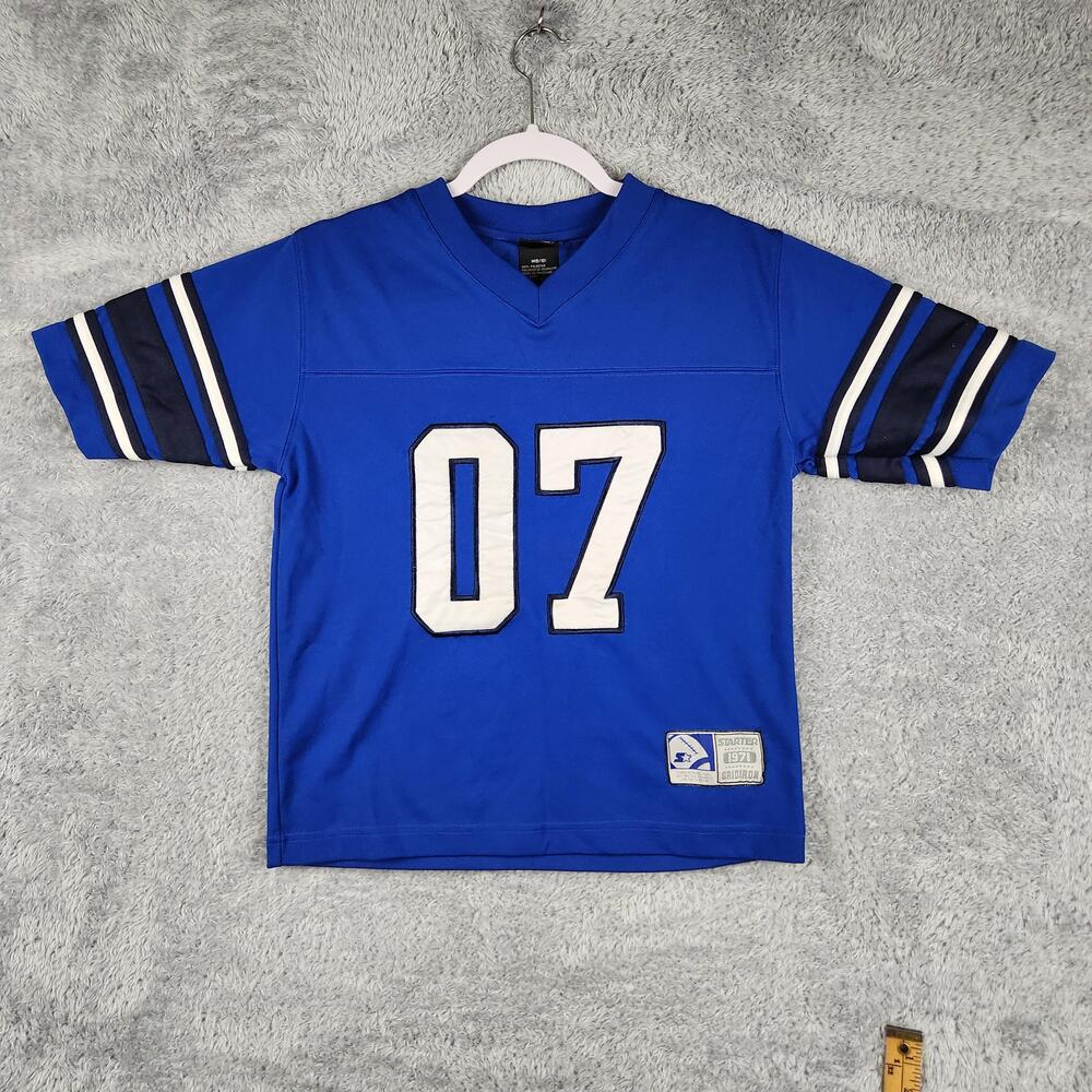 Vintage Starter Football Jersey Shirt Boys Medium 8-10 Blue 07 V Neck Gridiron